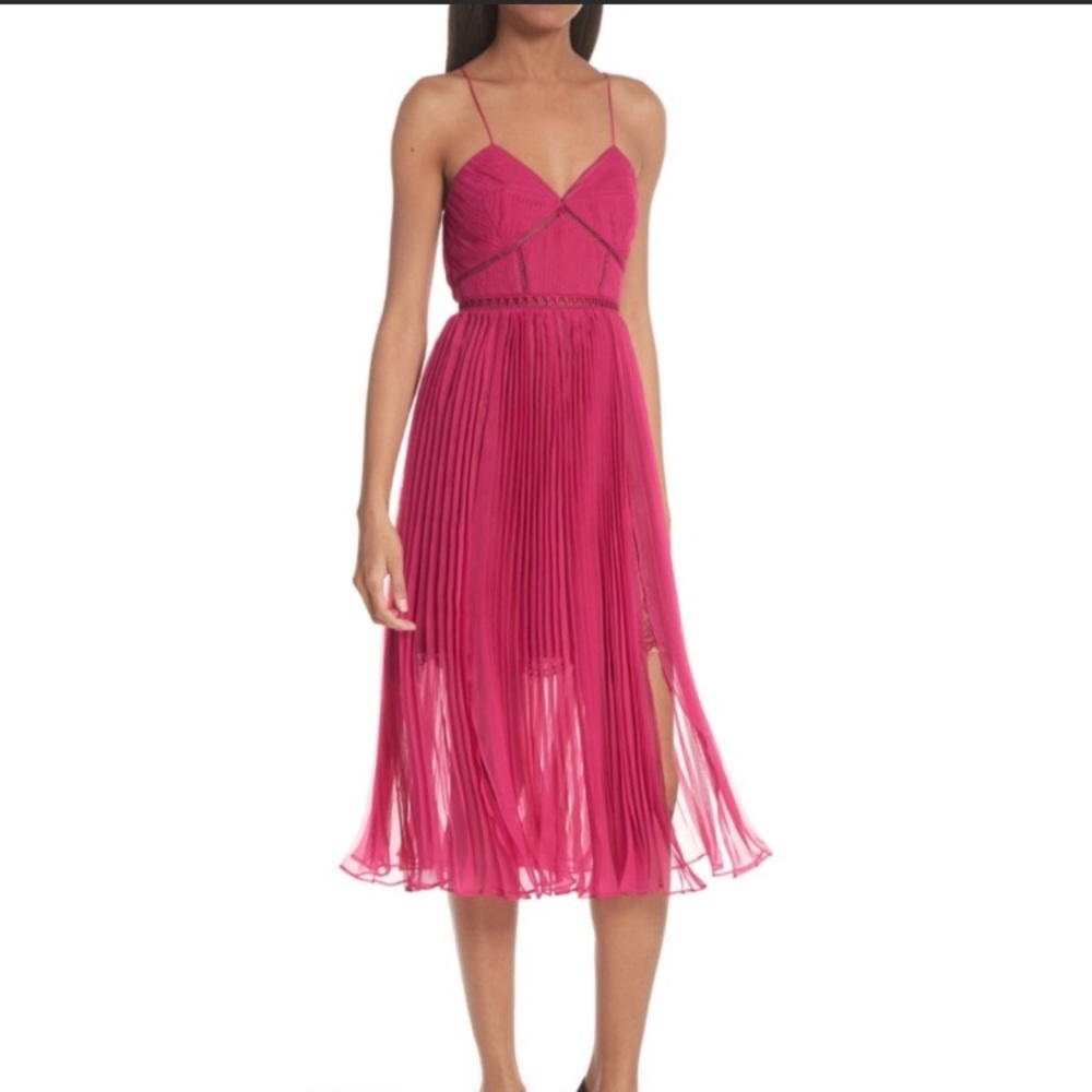 Self portrait fuschia midi dress